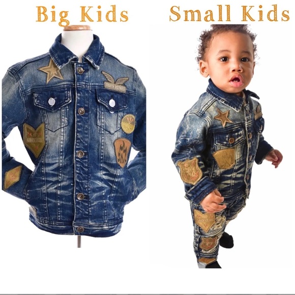 BOYS’ MOTO JACKET WITH PATCHES-INDIGO - Picture 1 of 8